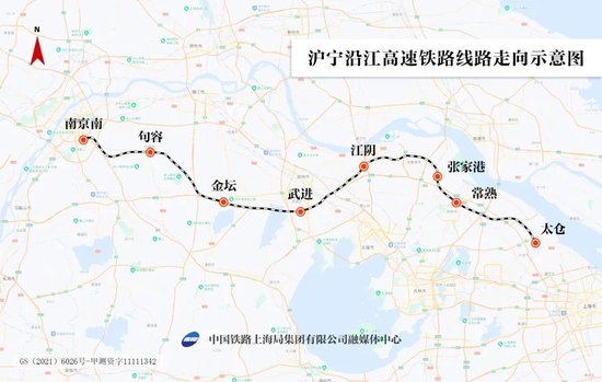 沪宁沿江高铁线路走向示意图